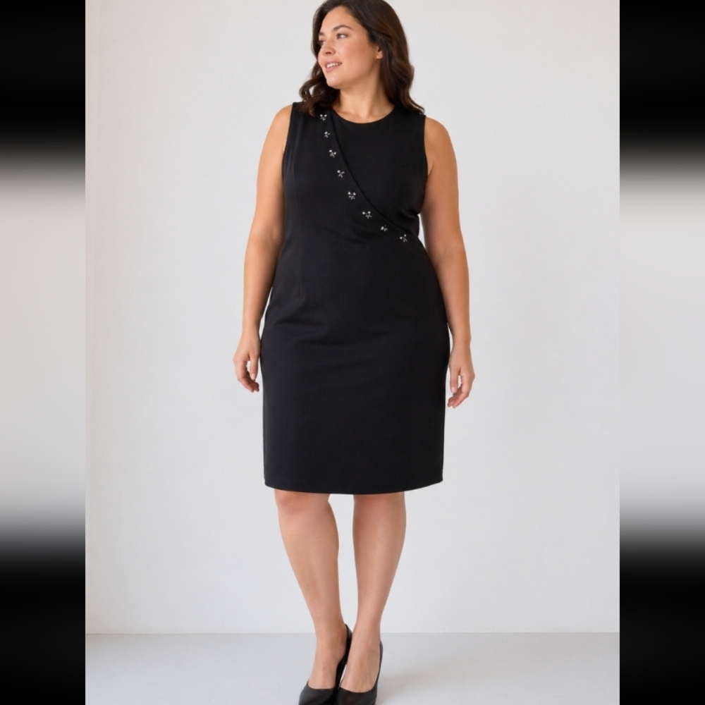 LIZ CLAIBORNE DRESSES Mock Wrap Dress Floral Embroidery 14